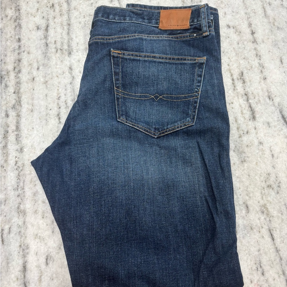 Lucky Brand Dark Blue Jeans with Brown Accents